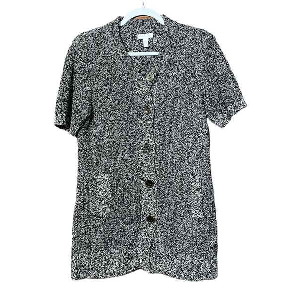 Charter Club Sweaters - Charter Club Black/White Short Sleeve Button Front Knit Long Line Cardigan Med.